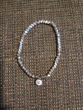 Hematite-Finish Faceted Bead Stretch Bracelet with Round Accent